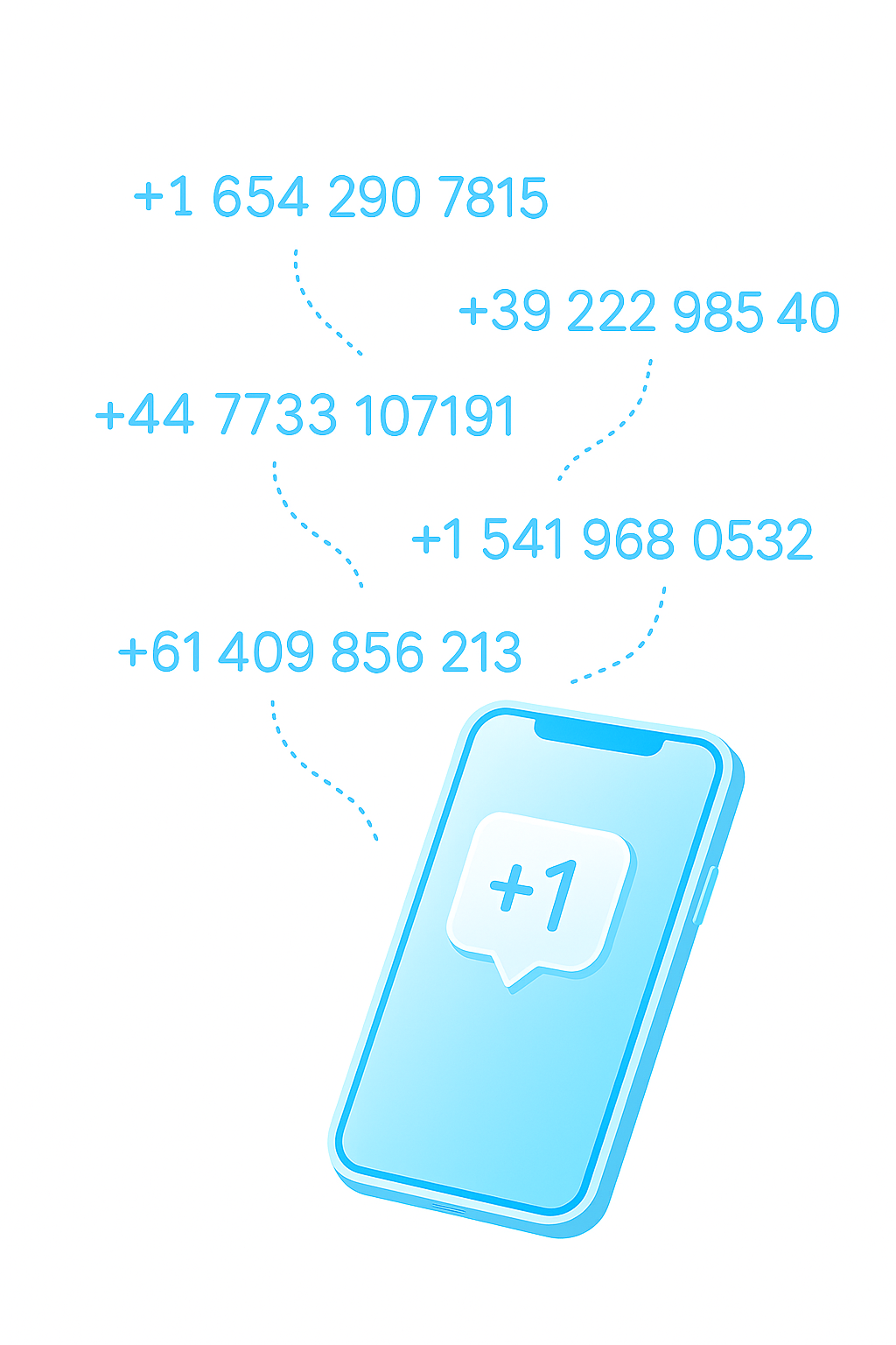 Illustration of glowing digits forming phone numbers connected to a smartphone, symbolizing random number generation process