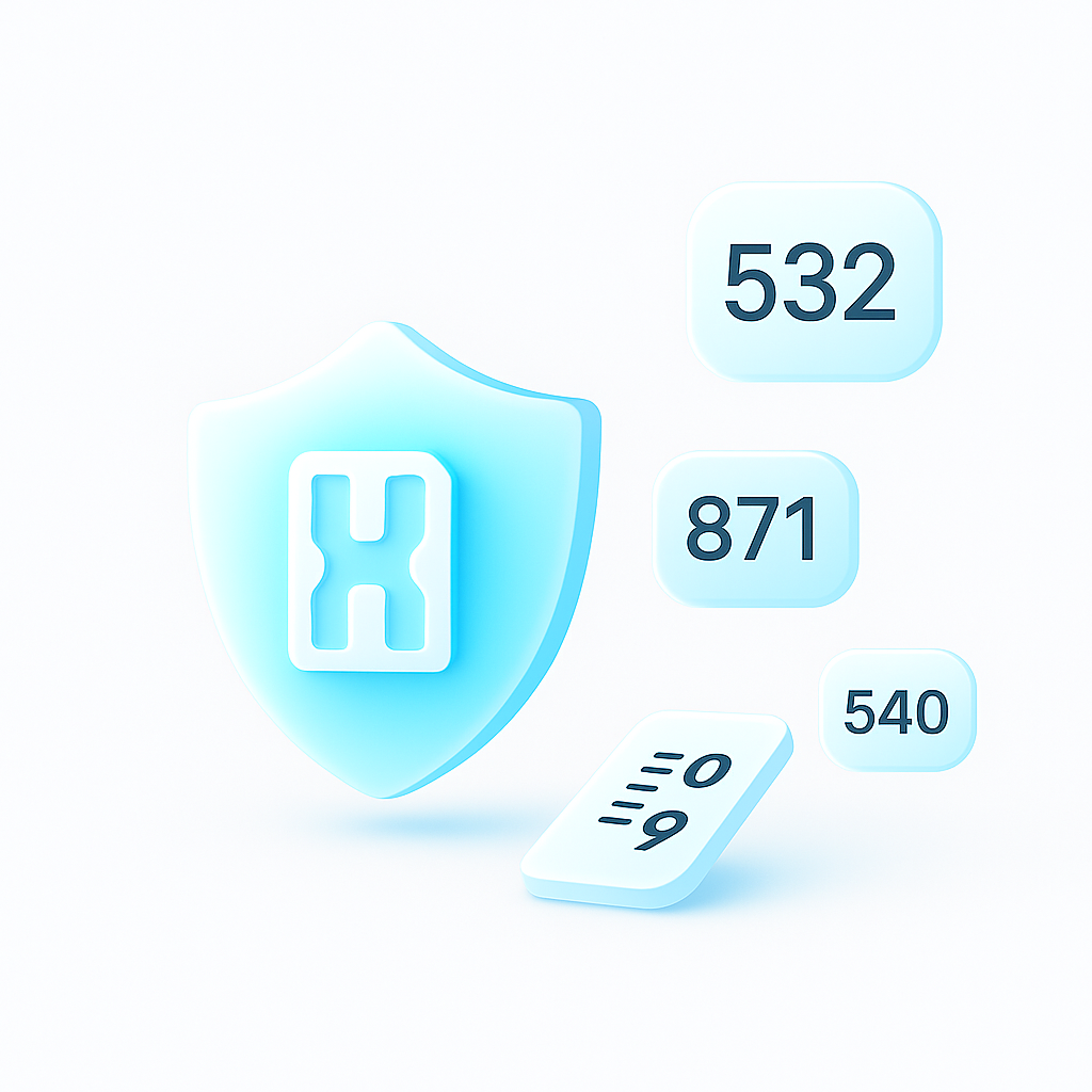 3D shield and floating numbers representing safe and anonymous random phone number generation