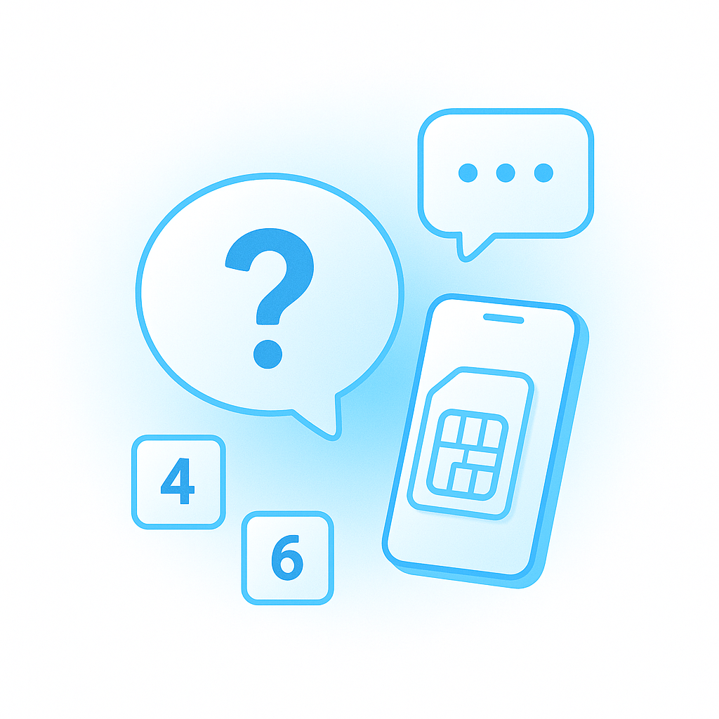 FAQ illustration with question bubbles and numeric icons in minimal blue-white style