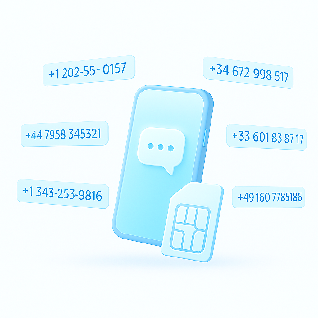 3D smartphone surrounded by floating phone numbers representing random generation for testing and validation