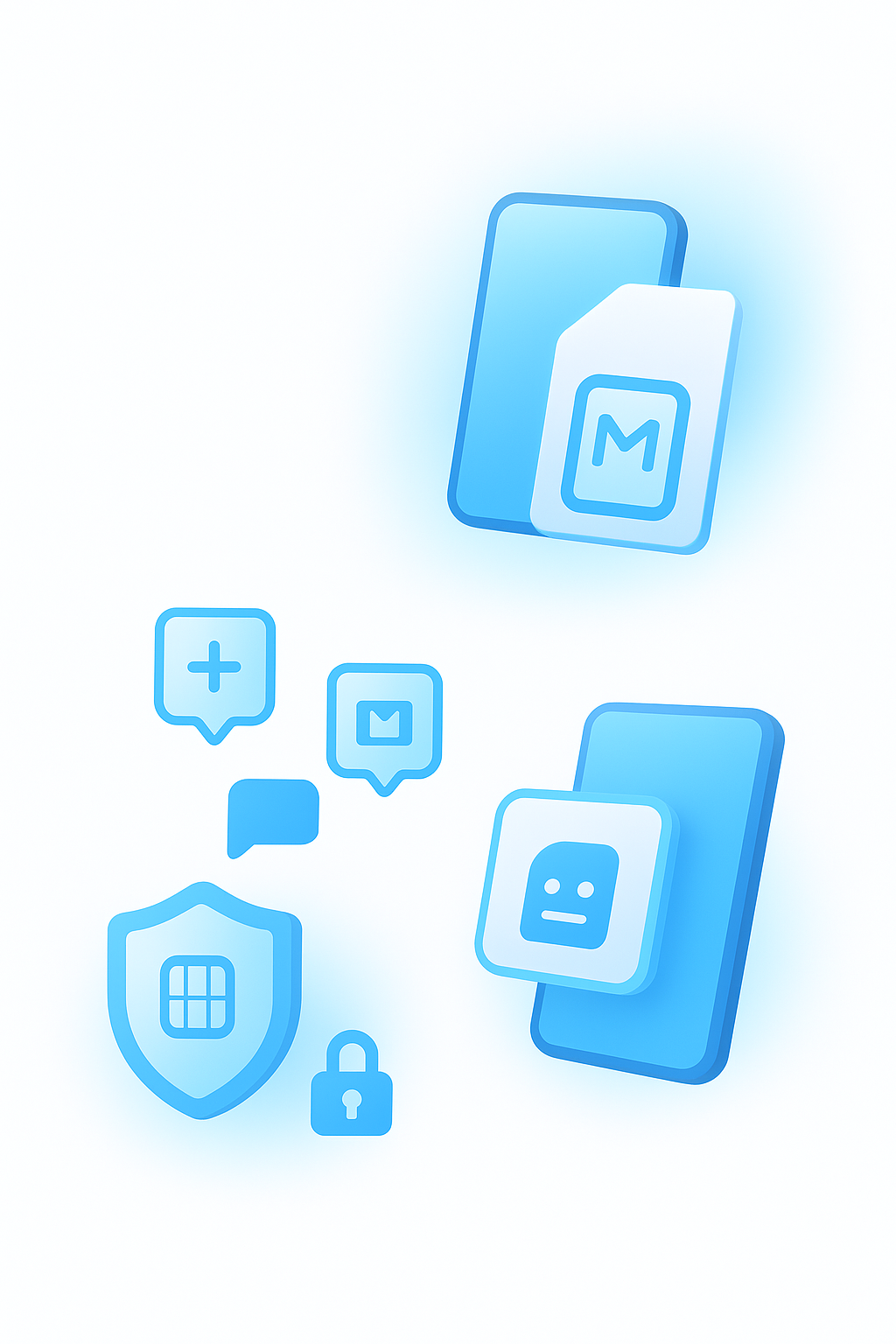 3D illustration of smartphone and floating SMS bubbles symbolizing fast and private online verification process